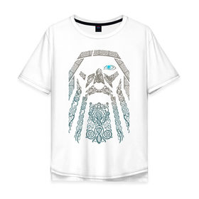 Мужская футболка хлопок Oversize с принтом Odinn в Екатеринбурге, 100% хлопок | свободный крой, круглый ворот, “спинка” длиннее передней части | good | viking | vikings | бог | викинг | викинги | кельтское | один | плетение | скандинавы | язычник