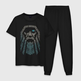 Мужская пижама хлопок с принтом Odinn в Екатеринбурге, 100% хлопок | брюки и футболка прямого кроя, без карманов, на брюках мягкая резинка на поясе и по низу штанин
 | good | viking | vikings | бог | викинг | викинги | кельтское | один | плетение | скандинавы | язычник