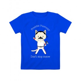 Детская футболка хлопок с принтом Фредди Киса в Екатеринбурге, 100% хлопок | круглый вырез горловины, полуприлегающий силуэт, длина до линии бедер | cat | freddie | mercury | queen | rock | квин | кот | куин | меркьюри | рок | фредди