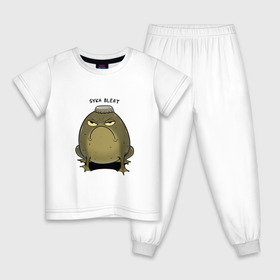 Детская пижама хлопок с принтом Syka bleat в Екатеринбурге, 100% хлопок |  брюки и футболка прямого кроя, без карманов, на брюках мягкая резинка на поясе и по низу штанин
 | Тематика изображения на принте: angry | frog | syka | toad | totesfleisch8