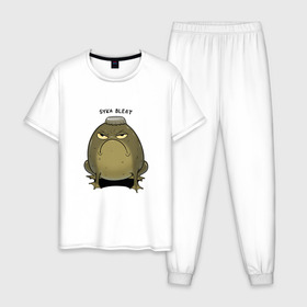 Мужская пижама хлопок с принтом Syka bleat в Екатеринбурге, 100% хлопок | брюки и футболка прямого кроя, без карманов, на брюках мягкая резинка на поясе и по низу штанин
 | Тематика изображения на принте: angry | frog | syka | toad | totesfleisch8