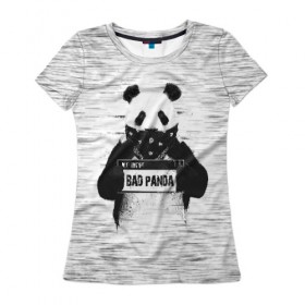 Женская футболка 3D с принтом BAD PANDA в Екатеринбурге, 100% полиэфир ( синтетическое хлопкоподобное полотно) | прямой крой, круглый вырез горловины, длина до линии бедер | bad | bear | panda | медведь | панда