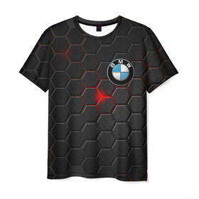 Мужская футболка 3D с принтом Карбон и BMW в Екатеринбурге, 100% полиэфир | прямой крой, круглый вырез горловины, длина до линии бедер | bmw | авто | автомобиль | бмв | карбон | логотип | машина | текстура