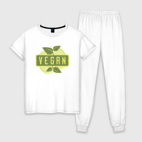 Женская пижама хлопок с принтом Веган в Екатеринбурге, 100% хлопок | брюки и футболка прямого кроя, без карманов, на брюках мягкая резинка на поясе и по низу штанин | vegan | веган | еда | здоровая | здоровая пища | растения