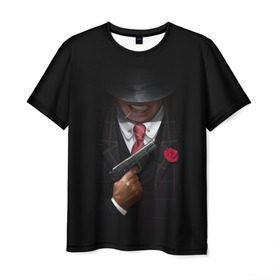 Мужская футболка 3D с принтом Mafia в Екатеринбурге, 100% полиэфир | прямой крой, круглый вырез горловины, длина до линии бедер | gangster | gun | gungster | illustration | mafia | арт | галстук | гангстер | гвоздика | зубы | костюм | крестный отец | мафия | минимализм | оружие | пистолет | пуля | темный | черный | шляпа