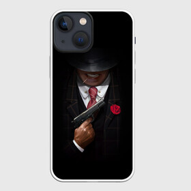 Чехол для iPhone 13 mini с принтом Mafia в Екатеринбурге,  |  | gangster | gun | gungster | illustration | mafia | арт | галстук | гангстер | гвоздика | зубы | костюм | крестный отец | мафия | минимализм | оружие | пистолет | пуля | темный | черный | шляпа