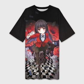 Платье-футболка 3D с принтом Kakegurui шахматная доска в Екатеринбурге,  |  | anime | compulsive gambler | kakegurui | manga | аниме | безумный азарт | дзябами | карты | манга | покер | скучная девушка | юмэко джабами