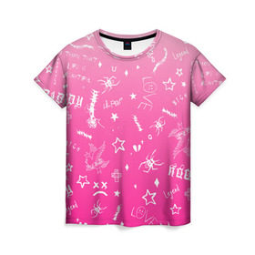 Женская футболка 3D с принтом Lil Peep tatu в Екатеринбурге, 100% полиэфир ( синтетическое хлопкоподобное полотно) | прямой крой, круглый вырез горловины, длина до линии бедер | hip hop | lil peep | lilpeep | lilpip | pink | rap | rep | runaway | лил пип | лилпип | реп | розовый | рэп | тату | татуировки лилпипа | хип хоп | эмо рэп
