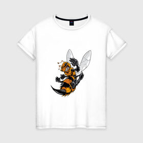 Женская футболка хлопок с принтом Злая оса в Екатеринбурге, 100% хлопок | прямой крой, круглый вырез горловины, длина до линии бедер, слегка спущенное плечо | арт | жалит | жало | злая | насекомое | оса | полосатая | пчела
