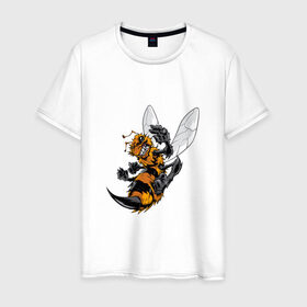 Мужская футболка хлопок с принтом Злая оса в Екатеринбурге, 100% хлопок | прямой крой, круглый вырез горловины, длина до линии бедер, слегка спущенное плечо. | арт | жалит | жало | злая | насекомое | оса | полосатая | пчела