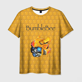 Мужская футболка 3D с принтом BumbleBee в Екатеринбурге, 100% полиэфир | прямой крой, круглый вырез горловины, длина до линии бедер | 2019 | bumble bee | transformers | арт | бамблби | желтая | киборг | классная | мёд | надпись | прикольная | пчела | робот | соты | трансформеры | улей | фильм