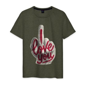 Мужская футболка хлопок с принтом I Love (fack) you в Екатеринбурге, 100% хлопок | прямой крой, круглый вырез горловины, длина до линии бедер, слегка спущенное плечо. | любовь | палец | рука. жесть