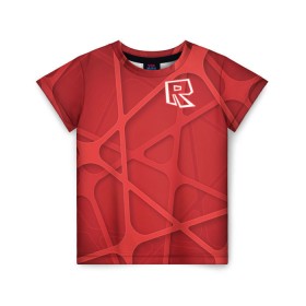 Детская футболка 3D с принтом Roblox в Екатеринбурге, 100% гипоаллергенный полиэфир | прямой крой, круглый вырез горловины, длина до линии бедер, чуть спущенное плечо, ткань немного тянется | Тематика изображения на принте: dynablocks | roblox | robux | белый | блоки | вселенная | герои | красный | кубики | роблокс | симулятор
