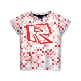 Детская футболка 3D с принтом Roblox в Екатеринбурге, 100% гипоаллергенный полиэфир | прямой крой, круглый вырез горловины, длина до линии бедер, чуть спущенное плечо, ткань немного тянется | dynablocks | roblox | robux | белый | блоки | вселенная | герои | красный | кубики | роблокс | симулятор