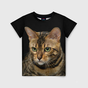 Детская футболка 3D с принтом Бенгальский кот в Екатеринбурге, 100% гипоаллергенный полиэфир | прямой крой, круглый вырез горловины, длина до линии бедер, чуть спущенное плечо, ткань немного тянется | bengal cat | cat | бенгальская кошка | бенгальский | кот | котик | коты | кошки