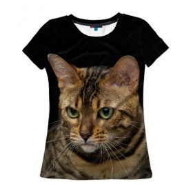 Женская футболка 3D с принтом Бенгальский кот в Екатеринбурге, 100% полиэфир ( синтетическое хлопкоподобное полотно) | прямой крой, круглый вырез горловины, длина до линии бедер | bengal cat | cat | бенгальская кошка | бенгальский | кот | котик | коты | кошки