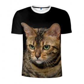 Мужская футболка 3D спортивная с принтом Бенгальский кот в Екатеринбурге, 100% полиэстер с улучшенными характеристиками | приталенный силуэт, круглая горловина, широкие плечи, сужается к линии бедра | bengal cat | cat | бенгальская кошка | бенгальский | кот | котик | коты | кошки