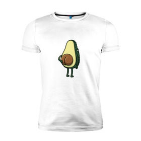 Мужская футболка премиум с принтом Авокадо в Екатеринбурге, 92% хлопок, 8% лайкра | приталенный силуэт, круглый вырез ворота, длина до линии бедра, короткий рукав | Тематика изображения на принте: косточка | овощ | попка | фрукт