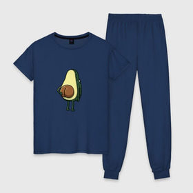 Женская пижама хлопок с принтом Авокадо в Екатеринбурге, 100% хлопок | брюки и футболка прямого кроя, без карманов, на брюках мягкая резинка на поясе и по низу штанин | косточка | овощ | попка | фрукт