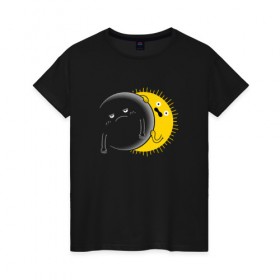Женская футболка хлопок с принтом Солнечное Затмение в Екатеринбурге, 100% хлопок | прямой крой, круглый вырез горловины, длина до линии бедер, слегка спущенное плечо | звезды | космос | луна | планета | солнце