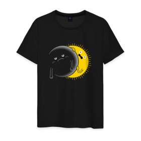 Мужская футболка хлопок с принтом Солнечное Затмение в Екатеринбурге, 100% хлопок | прямой крой, круглый вырез горловины, длина до линии бедер, слегка спущенное плечо. | звезды | космос | луна | планета | солнце