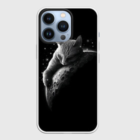 Чехол для iPhone 13 Pro с принтом Спящий Кот на Луне в Екатеринбурге,  |  | Тематика изображения на принте: вселенная | звезды | космос | котейка | котенок | котэ | котя | лапочка | луна | милый | мимими | ночь | прелесть | сон | спутник