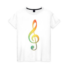 Женская футболка хлопок с принтом Скрипичный ключ, цветной. в Екатеринбурге, 100% хлопок | прямой крой, круглый вырез горловины, длина до линии бедер, слегка спущенное плечо | ключ | музыкальний ключ | скрипка
