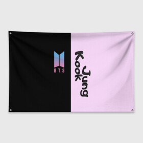 Флаг-баннер с принтом BTS Jung Kook в Екатеринбурге, 100% полиэстер | размер 67 х 109 см, плотность ткани — 95 г/м2; по краям флага есть четыре люверса для крепления | bts | jung kook | бтс | группа | корейская | музыка | розовый | цветы | черный