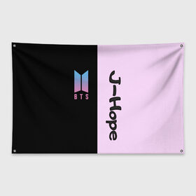 Флаг-баннер с принтом BTS J-hope в Екатеринбурге, 100% полиэстер | размер 67 х 109 см, плотность ткани — 95 г/м2; по краям флага есть четыре люверса для крепления | bts | j hope | бтс | группа | корейская | музыка | розовый | цветы | черный