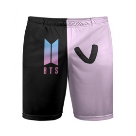 Мужские шорты 3D спортивные с принтом BTS V в Екатеринбурге,  |  | bts | бтс | группа | корейская | музыка | розовый | цветы | черный
