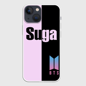 Чехол для iPhone 13 mini с принтом BTS Suga в Екатеринбурге,  |  | bts | suga | бтс | группа | корейская | музыка | розовый | цветы | черный