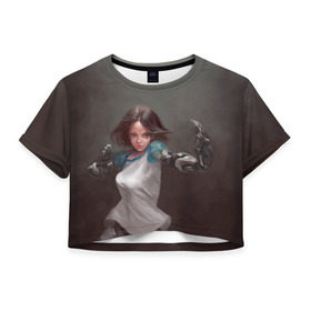 Женская футболка 3D укороченная с принтом Alita: Battle Angel в Екатеринбурге, 100% полиэстер | круглая горловина, длина футболки до линии талии, рукава с отворотами | alita | angel | anime | battle | cyberpunk | cyborg | future | gally | gunnm | hyper | manga | vision | аниме | будущее | гали | киберпанк | киборг | манга