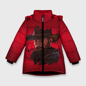 Зимняя куртка для девочек 3D с принтом Red Dead Redemption в Екатеринбурге, ткань верха — 100% полиэстер; подклад — 100% полиэстер, утеплитель — 100% полиэстер. | длина ниже бедра, удлиненная спинка, воротник стойка и отстегивающийся капюшон. Есть боковые карманы с листочкой на кнопках, утяжки по низу изделия и внутренний карман на молнии. 

Предусмотрены светоотражающий принт на спинке, радужный светоотражающий элемент на пуллере молнии и на резинке для утяжки. | dead | gamer | john | marston | rdr | red | redemption | rockstar | shooter | western | вестерн | джон | марстон | шутер