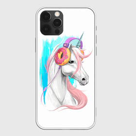 Чехол для iPhone 12 Pro с принтом Music Unicorn Art в Екатеринбурге, силикон | область печати: задняя сторона чехла, без боковых панелей | Тематика изображения на принте: волшебный | единорог | единорожик | единорожка | магия | музыка | пончик | пончики