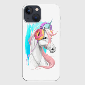 Чехол для iPhone 13 mini с принтом Music Unicorn Art в Екатеринбурге,  |  | Тематика изображения на принте: волшебный | единорог | единорожик | единорожка | магия | музыка | пончик | пончики