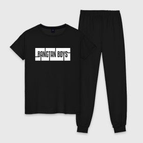 Женская пижама хлопок с принтом BANGTAN BOYS в Екатеринбурге, 100% хлопок | брюки и футболка прямого кроя, без карманов, на брюках мягкая резинка на поясе и по низу штанин | bangtan boys | bt21 | bts | bts army | bts stickers | j hope | jimin | jin | jungkook | k pop | rap monster | rapmon | suga | v | бтс | корея | стикеры bts