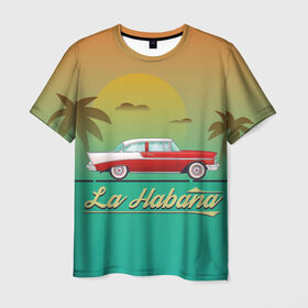 Мужская футболка 3D с принтом La Habana в Екатеринбурге, 100% полиэфир | прямой крой, круглый вырез горловины, длина до линии бедер | Тематика изображения на принте: american | car | cuba | habana | taxi | travel