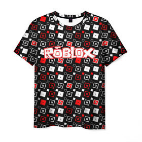 Мужская футболка 3D с принтом Roblox в Екатеринбурге, 100% полиэфир | прямой крой, круглый вырез горловины, длина до линии бедер | Тематика изображения на принте: game | gamer | logo | roblox | игры | логотип | роблокс