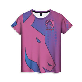 Женская футболка 3D с принтом Team Liquid в Екатеринбурге, 100% полиэфир ( синтетическое хлопкоподобное полотно) | прямой крой, круглый вырез горловины, длина до линии бедер | dota | liquid | team | the international | дота | игры | кибер | ликвид | спорт | тим