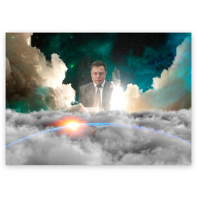 Поздравительная открытка с принтом Elon Musk Thinker (Илон Маск) в Екатеринбурге, 100% бумага | плотность бумаги 280 г/м2, матовая, на обратной стороне линовка и место для марки
 | elon musk | space | space x | tesla | дым | илон маск | инопланетяне | космос | личность | мыслитель | облака | планета | ракета | спейс | тесла | философ | шаттл