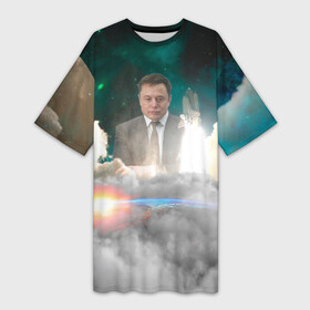 Платье-футболка 3D с принтом Elon Musk Thinker (Илон Маск) в Екатеринбурге,  |  | elon musk | space | space x | tesla | дым | илон маск | инопланетяне | космос | личность | мыслитель | облака | планета | ракета | спейс | тесла | философ | шаттл