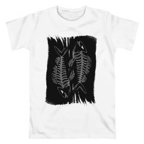 Мужская футболка хлопок с принтом Рыба Скелет в Екатеринбурге, 100% хлопок | прямой крой, круглый вырез горловины, длина до линии бедер, слегка спущенное плечо. | кости | рыба | рыбак | рыбалка | скелет