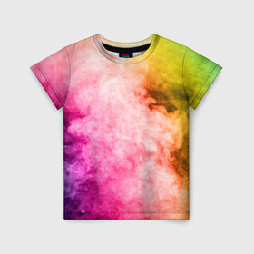 Детская футболка 3D с принтом Радужный дым в Екатеринбурге, 100% гипоаллергенный полиэфир | прямой крой, круглый вырез горловины, длина до линии бедер, чуть спущенное плечо, ткань немного тянется | holi | праздник красок | радуга | радужный дым | холи | цвета радуги | яркий