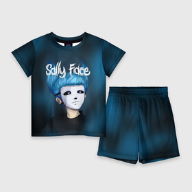 Детский костюм с шортами 3D с принтом SALLY FACE в Екатеринбурге,  |  | Тематика изображения на принте: blue | face | fisher | game | games | gizmo | hair | larry | mask | sally | волосы | гизмо | голубые | игра | игры | ларри | маска | протез | сали | салли | синие | синий | триллер | ужасы | фейс | фишер | фэйс | хоррор