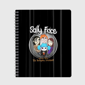 Тетрадь с принтом Sally Face Episode Three в Екатеринбурге, 100% бумага | 48 листов, плотность листов — 60 г/м2, плотность картонной обложки — 250 г/м2. Листы скреплены сбоку удобной пружинной спиралью. Уголки страниц и обложки скругленные. Цвет линий — светло-серый
 | blue | face | fisher | game | games | gizmo | hair | larry | mask | sally | волосы | гизмо | голубые | игра | игры | ларри | маска | протез | сали | салли | синие | синий | триллер | ужасы | фейс | фишер | фэйс | хоррор