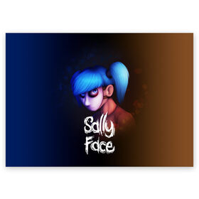 Поздравительная открытка с принтом SALLY FACE в Екатеринбурге, 100% бумага | плотность бумаги 280 г/м2, матовая, на обратной стороне линовка и место для марки
 | blue | face | fisher | game | games | gizmo | hair | larry | mask | sally | волосы | гизмо | голубые | игра | игры | ларри | маска | протез | сали | салли | синие | синий | триллер | ужасы | фейс | фишер | фэйс | хоррор