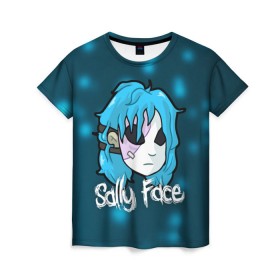 Женская футболка 3D с принтом Sally Face в Екатеринбурге, 100% полиэфир ( синтетическое хлопкоподобное полотно) | прямой крой, круглый вырез горловины, длина до линии бедер | blue | face | fisher | game | games | gizmo | hair | larry | mask | sally | волосы | гизмо | голубые | игра | игры | ларри | маска | протез | сали | салли | синие | синий | триллер | ужасы | фейс | фишер | фэйс | хоррор