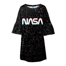 Детское платье 3D с принтом NASA GLITCH SPACE в Екатеринбурге, 100% полиэстер | прямой силуэт, чуть расширенный к низу. Круглая горловина, на рукавах — воланы | galaxy | nasa | space | space company | star | астрономия | галактика | звезды | космическая компания | космос | наса