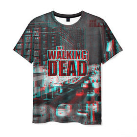 Мужская футболка 3D с принтом the walking dead glitch в Екатеринбурге, 100% полиэфир | прямой крой, круглый вырез горловины, длина до линии бедер | glitch | the walking dead | апокалипсис | глитч | зомби | помехи | ходячие мертвецы