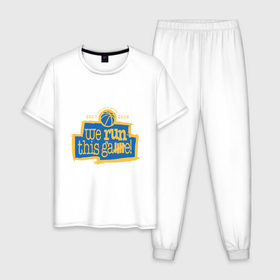 Мужская пижама хлопок с принтом Golden State Run This Game в Екатеринбурге, 100% хлопок | брюки и футболка прямого кроя, без карманов, на брюках мягкая резинка на поясе и по низу штанин
 | Тематика изображения на принте: 